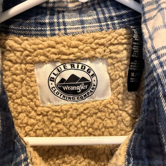 Blue Ridge Wrangler Men’s Flannel Sherpa-Like Lining‎ XL Blue Plaid Gorpcore - Picture 2 of 9